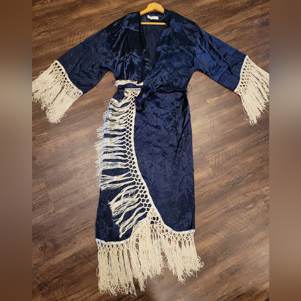 Camas Lilly Co. Bridal Robe Navy Blue Satin OS+